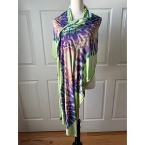 Brightly Twisted Tie Dye Scarf Shawl Wrap Green Purple 60x24 Deadhead Hippie